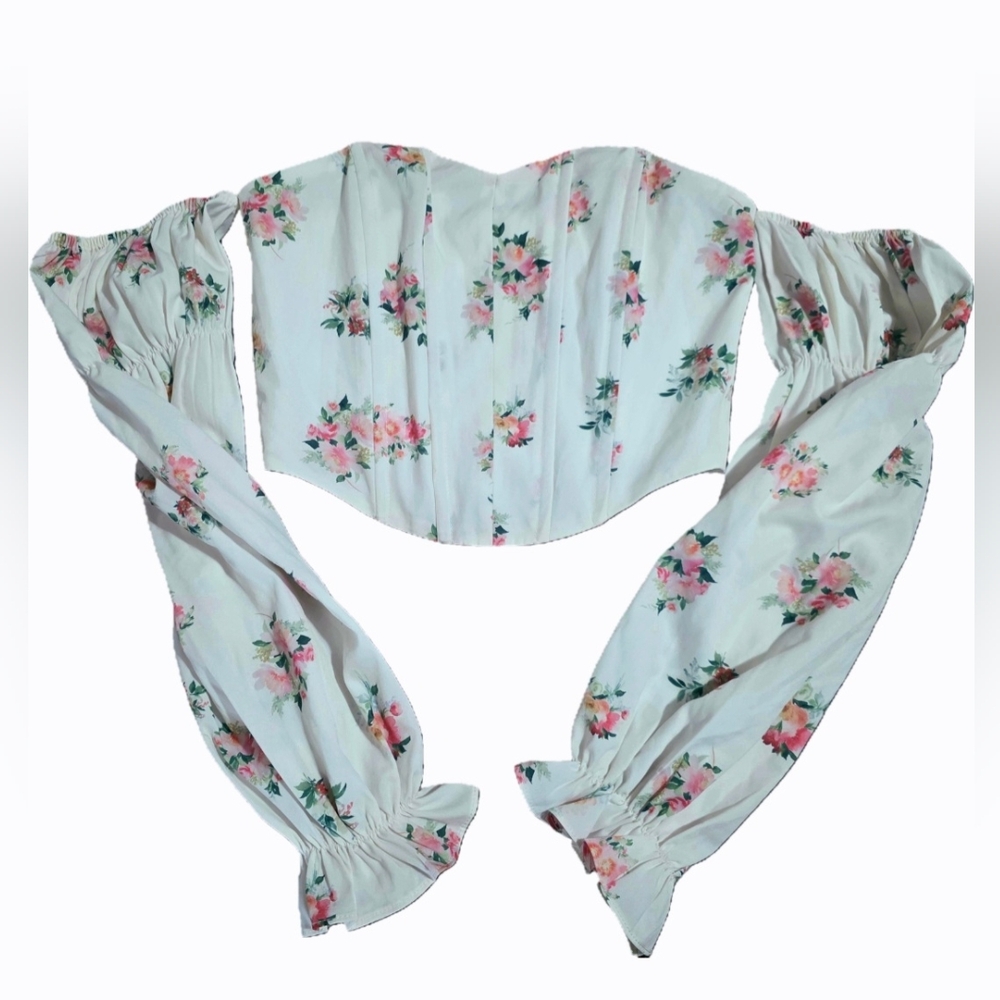 Floral Off-Shoulder Women's Corset Crop Top Cottegcore